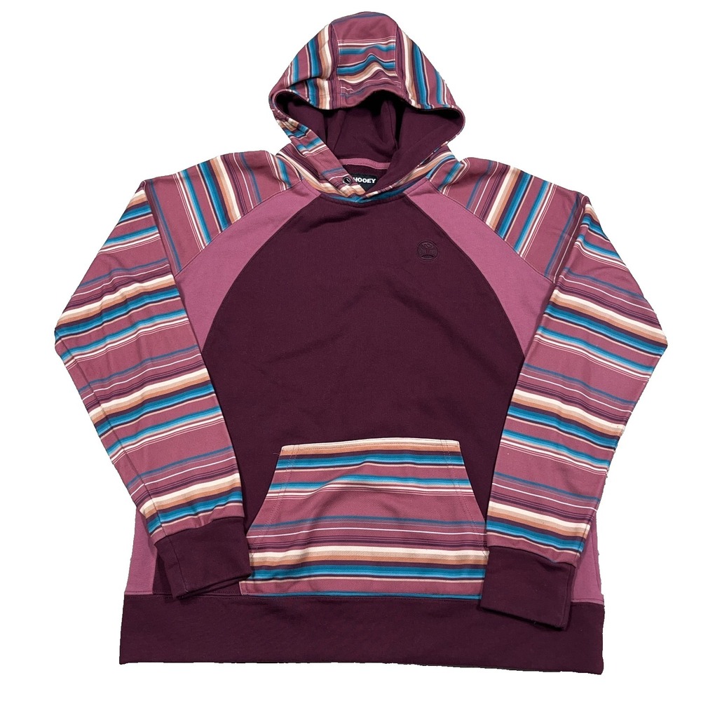 Hooey Hoodie MenLarge Maroon Pink Striped Sweatshirt Southwestern Western Adult